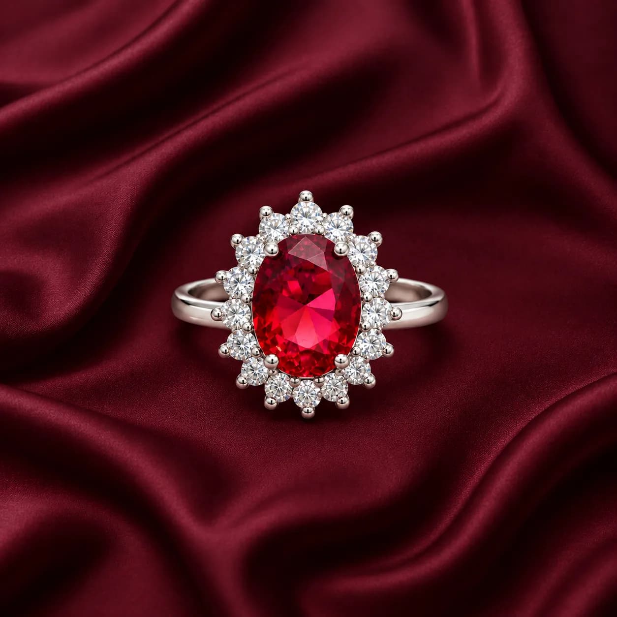 Sterling Silver Ruby Halo Ring