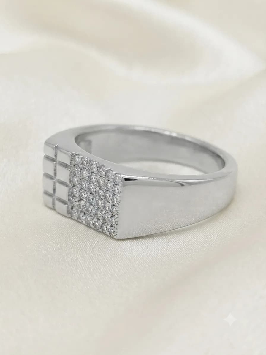 Silver Pave Grid Ring