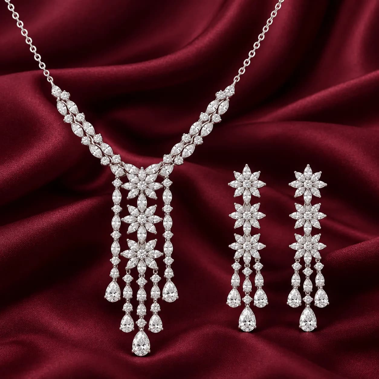 Floral Cascade Silver Jewelry Set