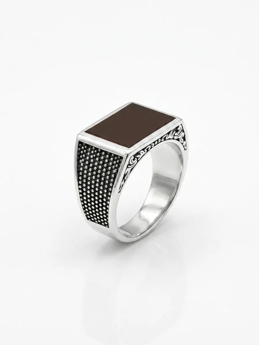 Silver Onyx Geometric Statement Ring
