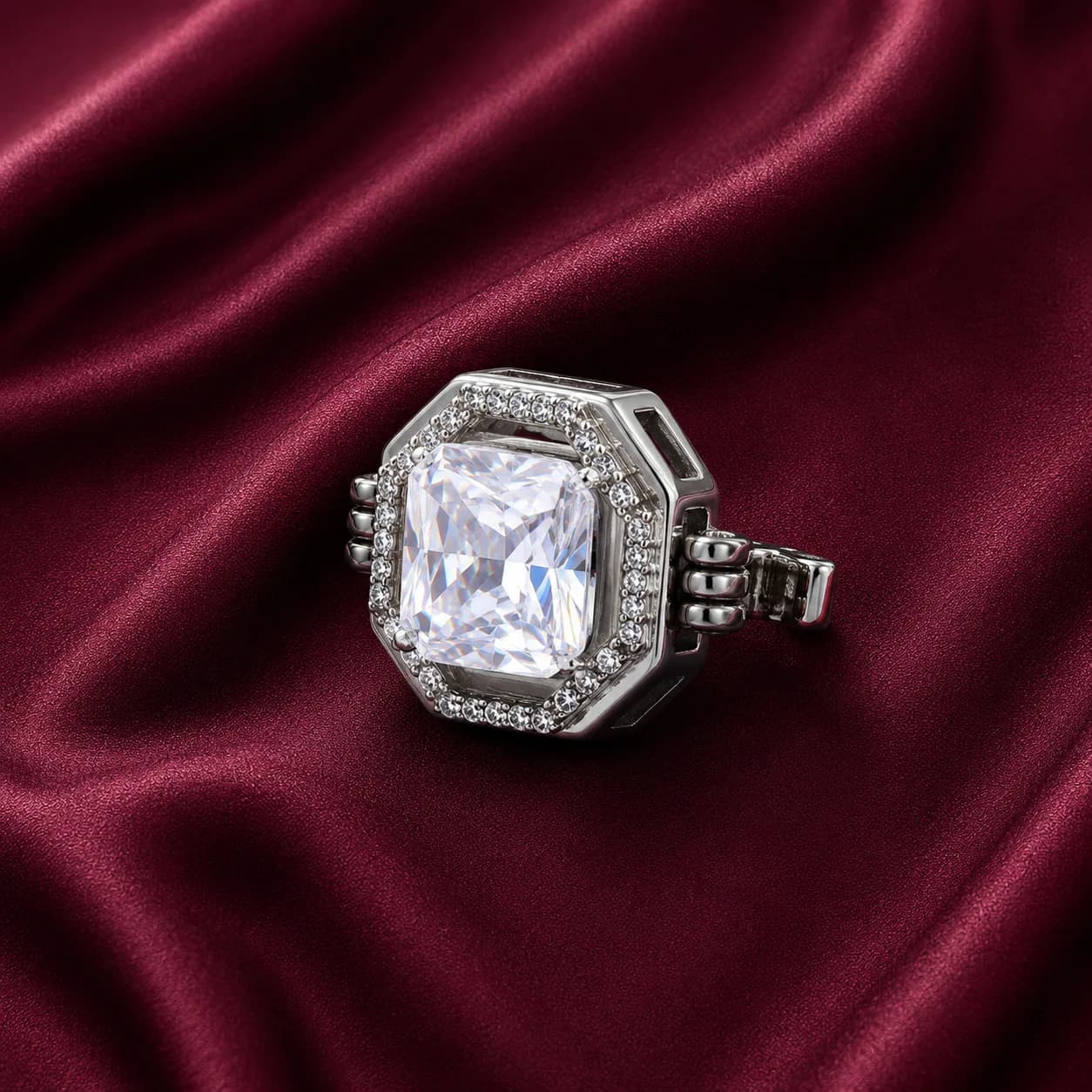 Silver Octagon Crystal Button