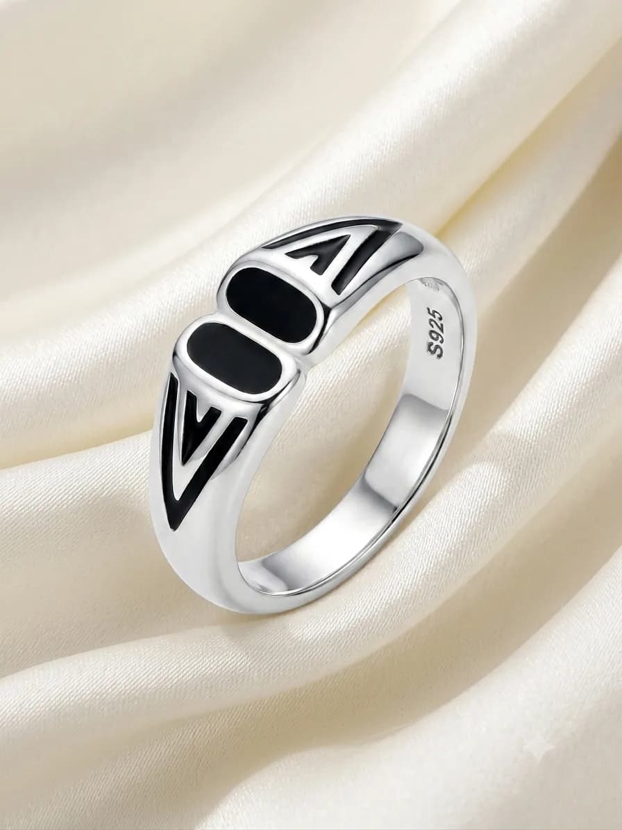 Silver Enamel Statement Ring