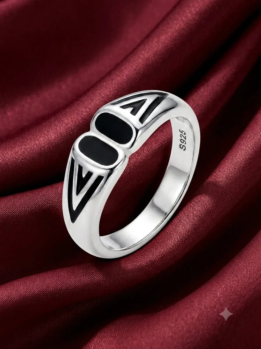 Silver Enamel Statement Ring