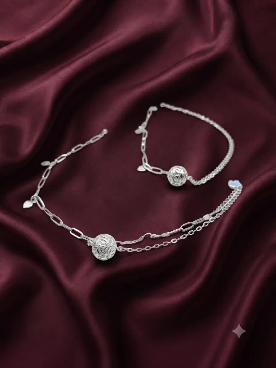 Silver Double-Layer Ball Charm Anklet