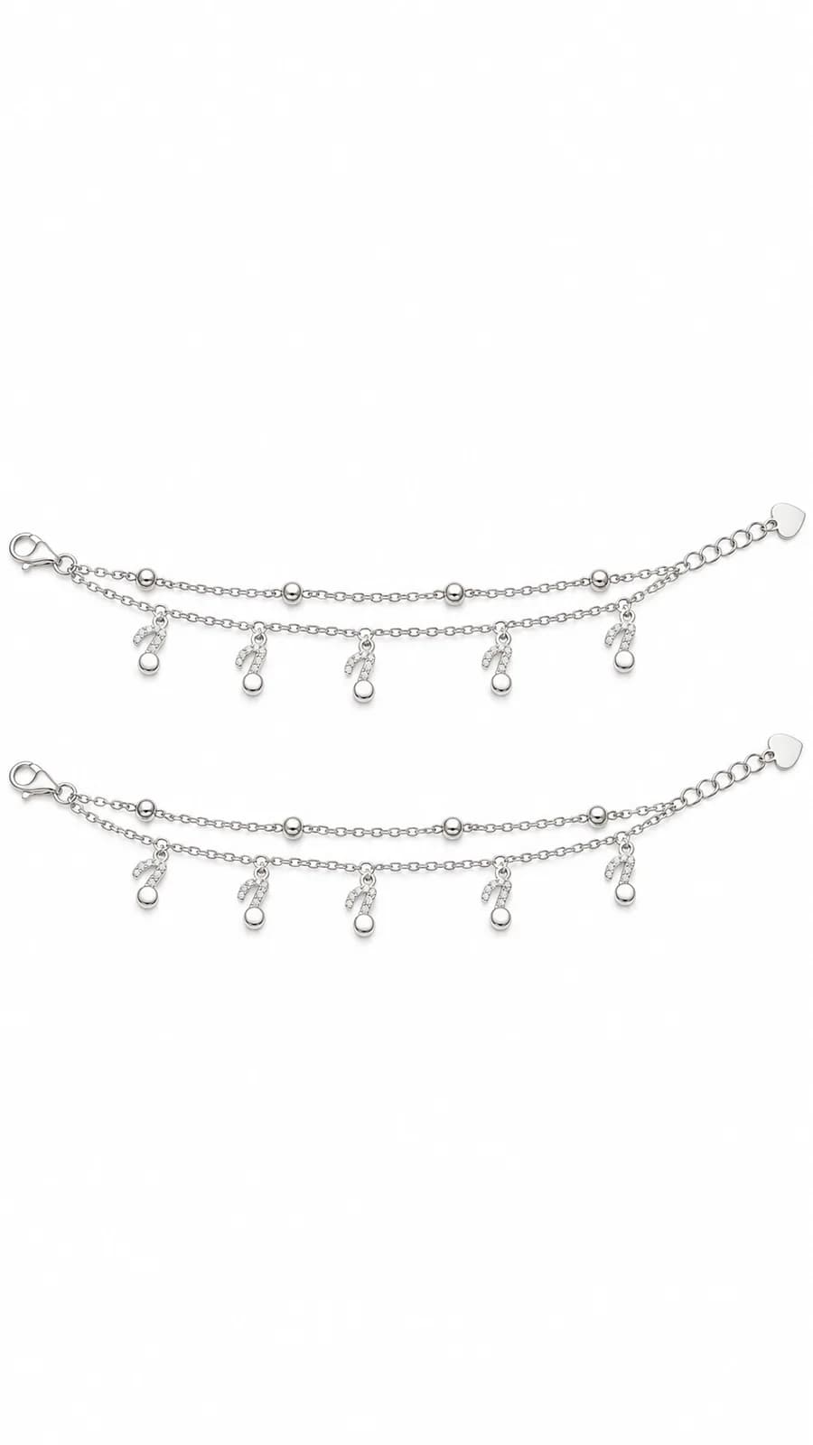 Silver Double-Layer Musical Note Anklet