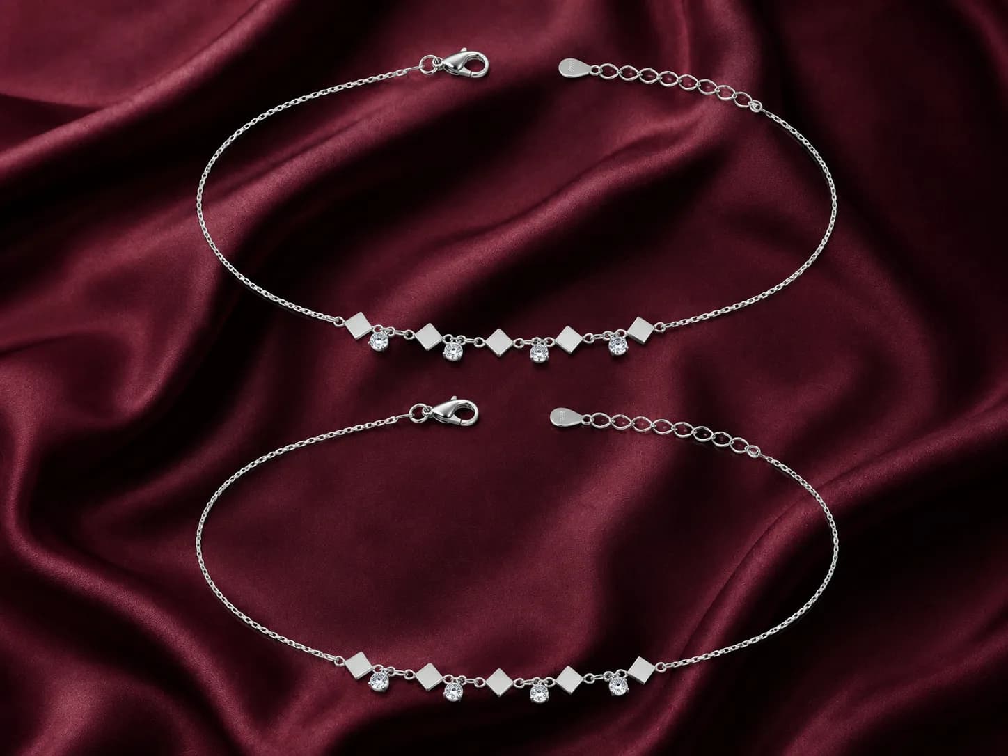 Crystal Design Silver Anklet