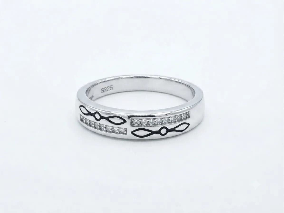 Geometric Accent Diamond Sterling Silver Ring