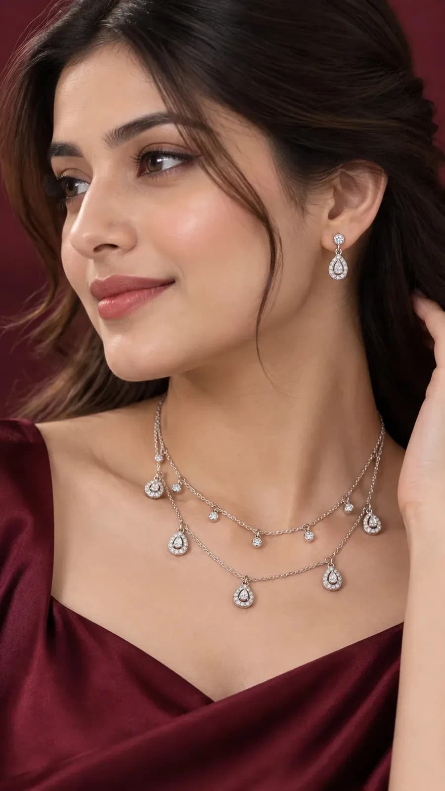 Double-Layer Teardrop CZ Necklace Set