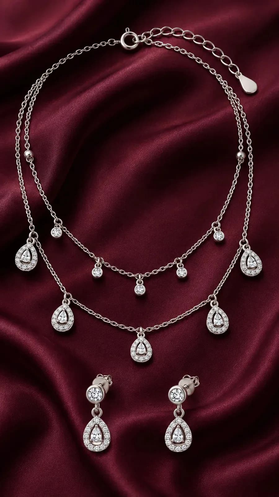 Double-Layer Teardrop CZ Necklace Set