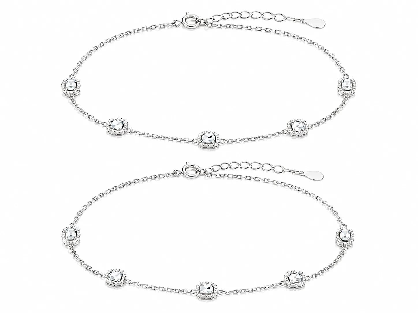Silver Crystal Bezel Anklet