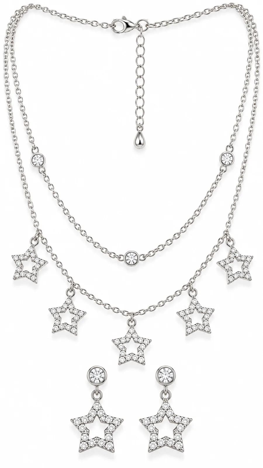 Silver Star Charm Double Layer Pendant Chain