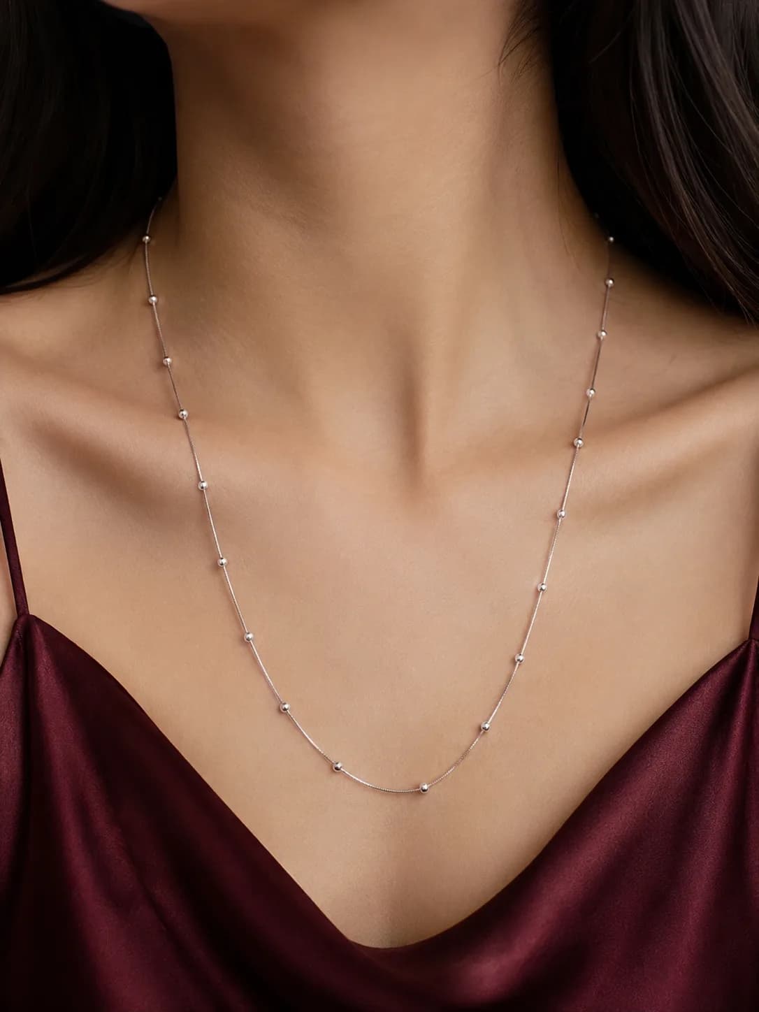 Silver Beaded Dainty Chain