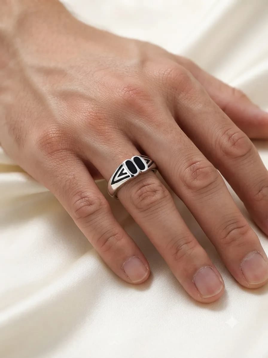 Silver Enamel Statement Ring