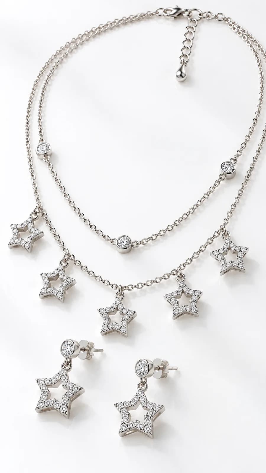 Silver Star Charm Double Layer Pendant Chain