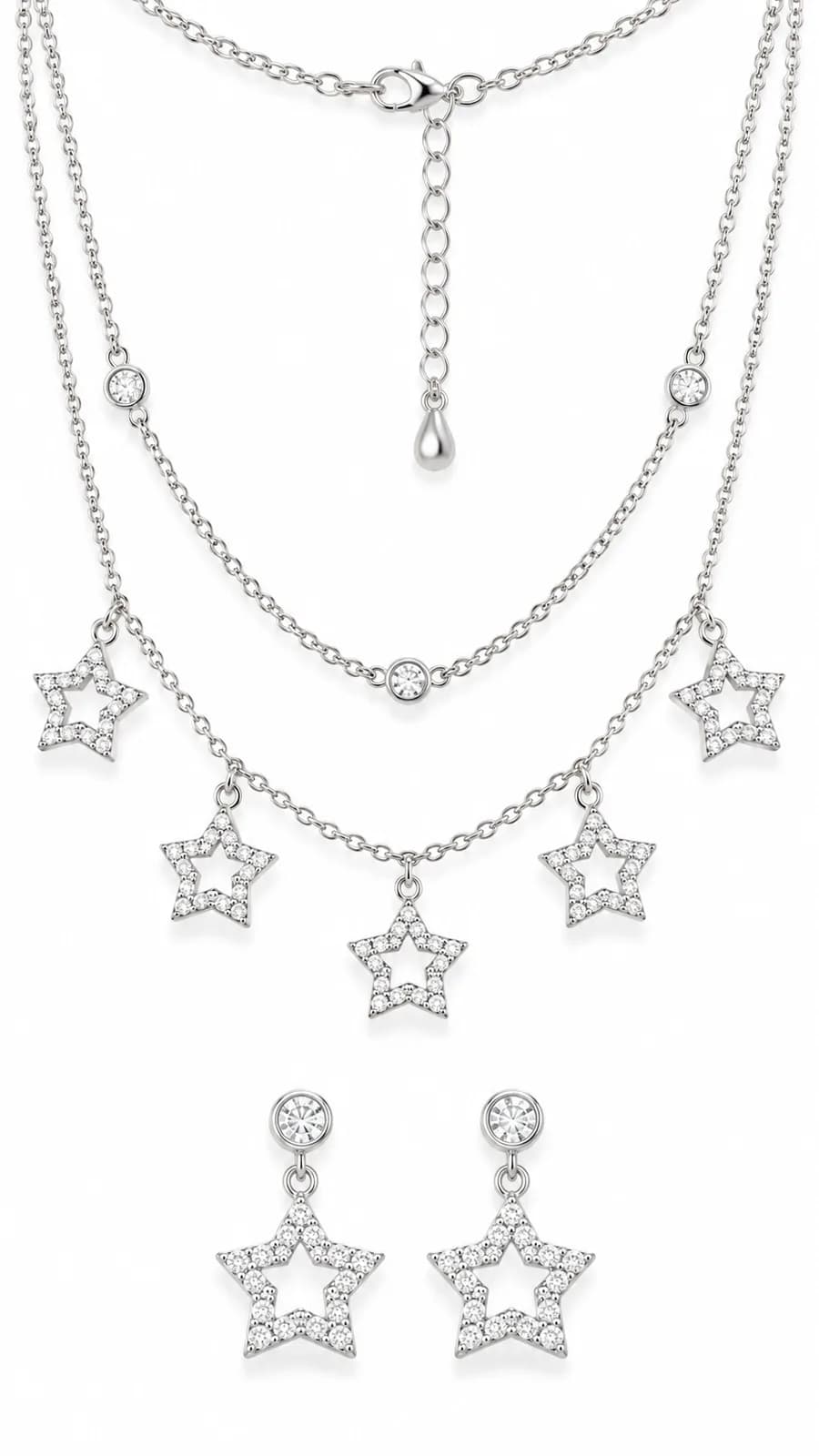 Silver Star Charm Double Layer Pendant Chain
