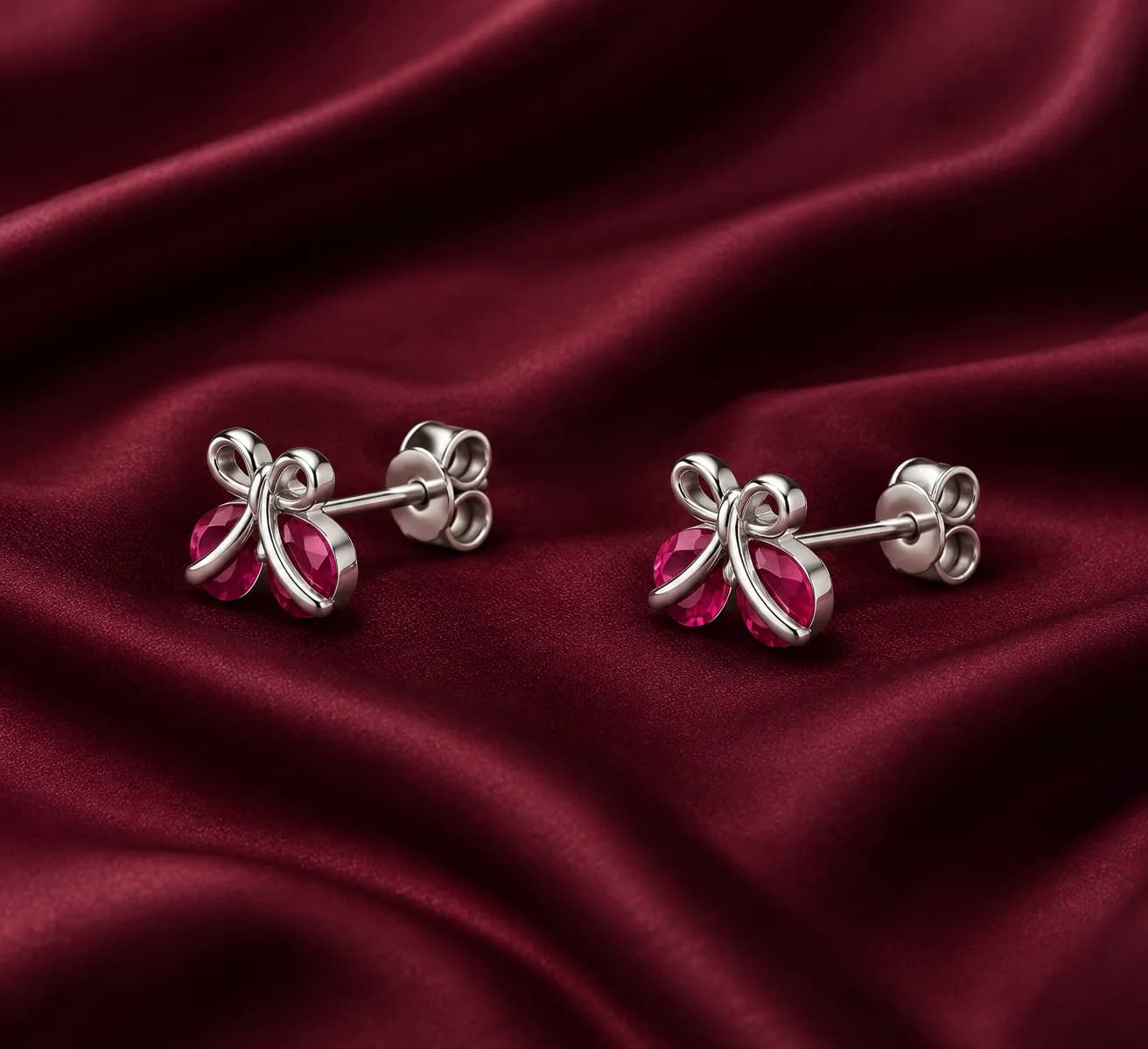 Silver Ruby Butterfly Earring