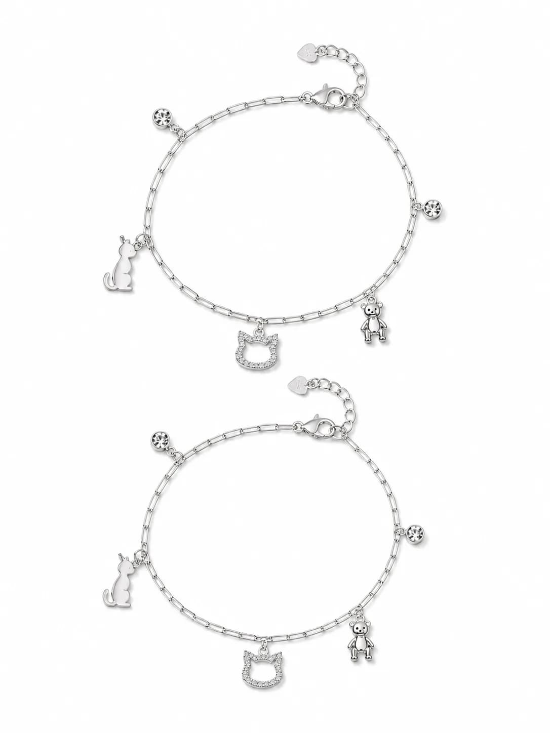 Charming Kitty & Teddy Silver Anklet