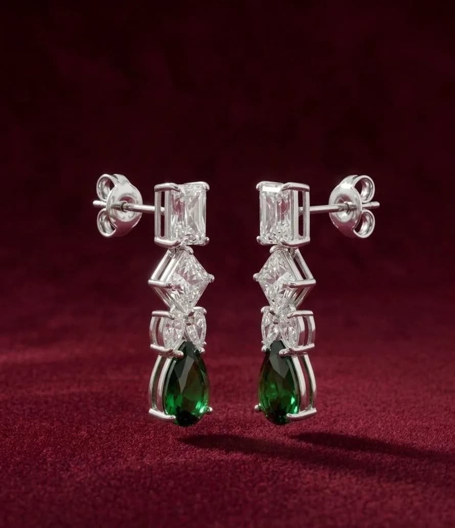 Emerald Tear Cascading Crystal Drop Earrings