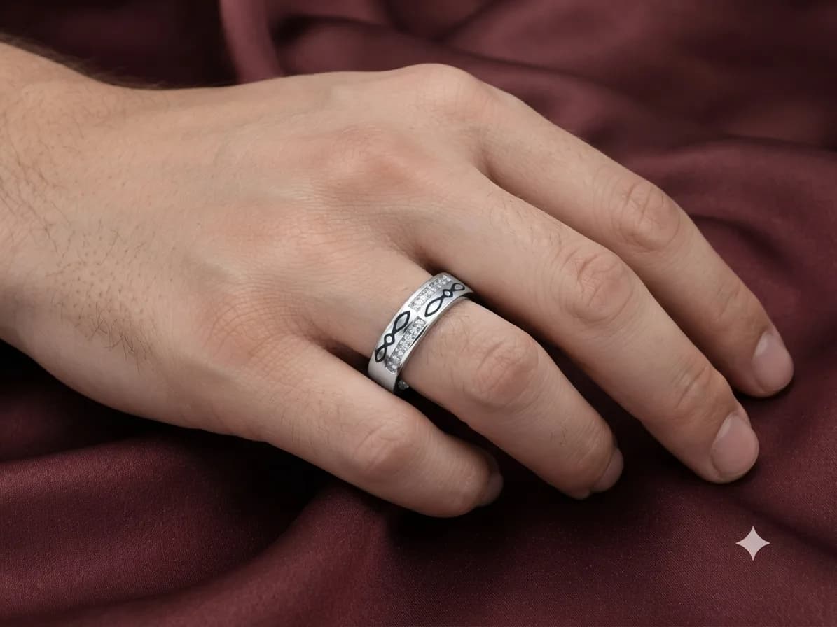 Geometric Accent Diamond Sterling Silver Ring