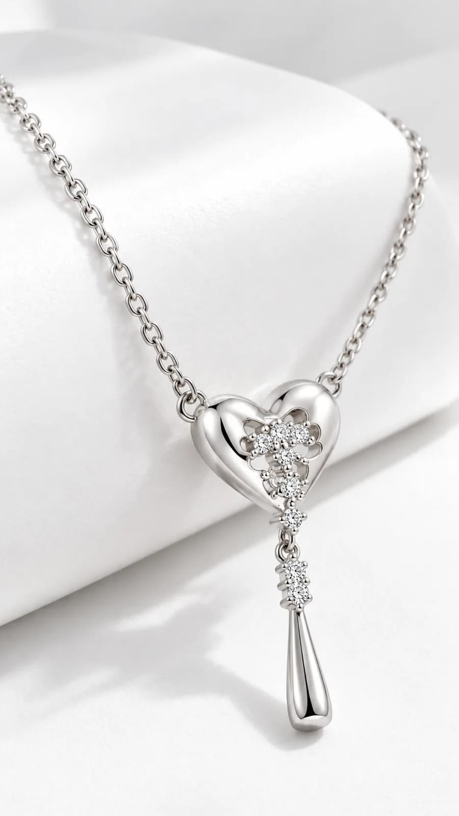 Silver Heart Crystal Drop pandent chain