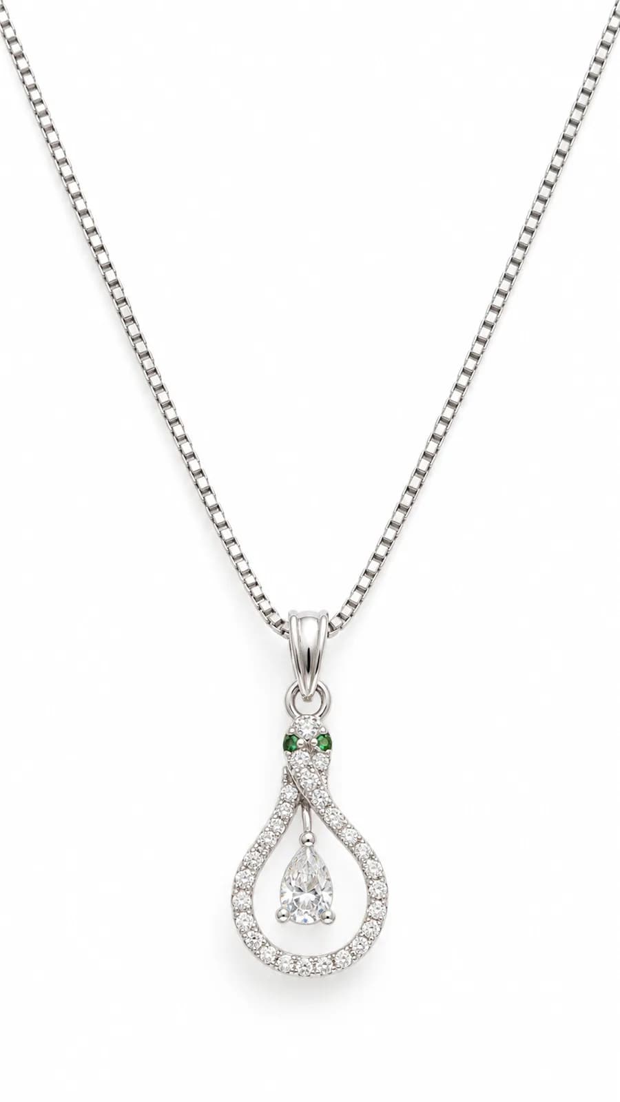 Silver Emerald Teardrop pandent chain