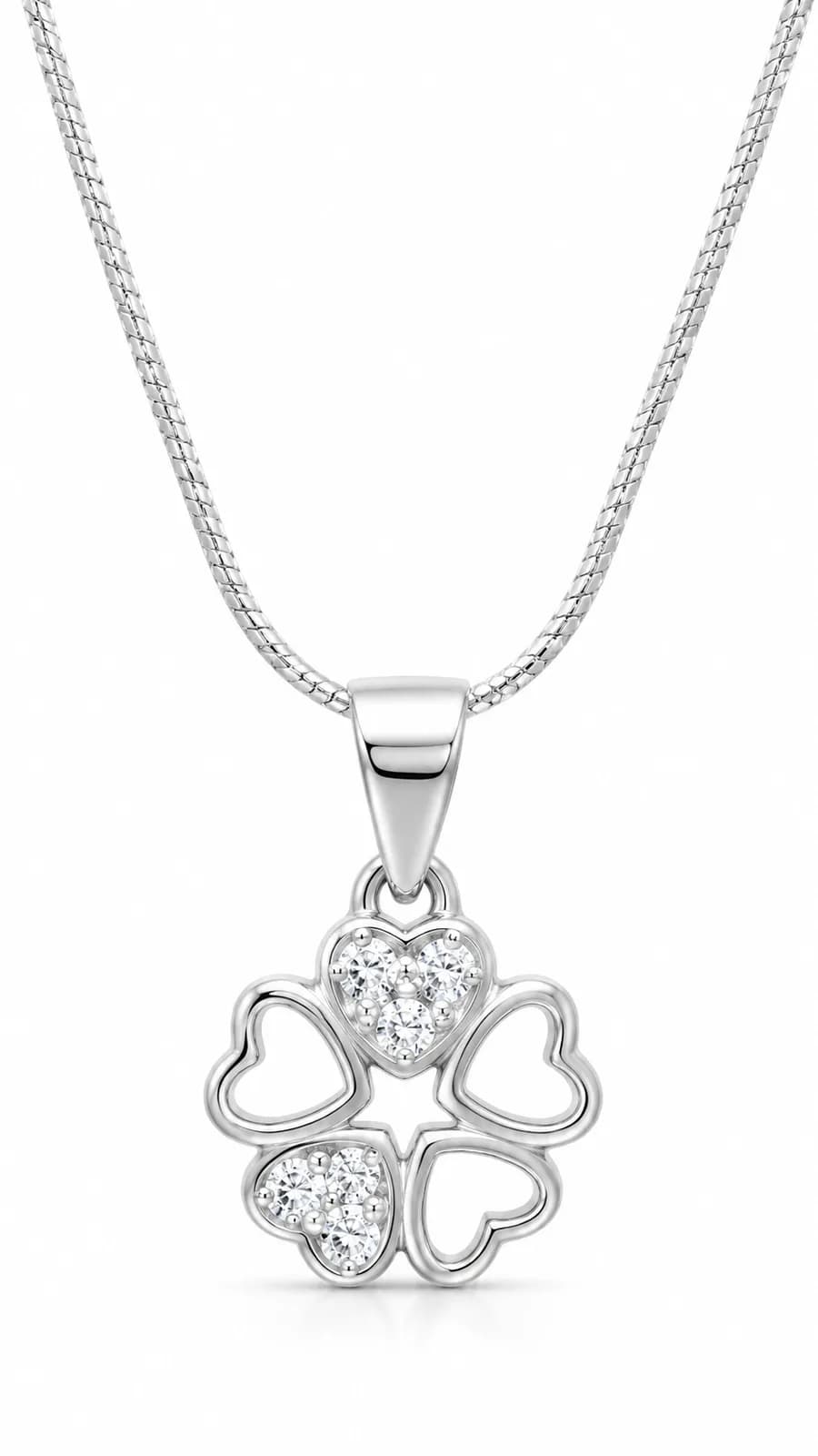 Silver Heart Clover Necklace