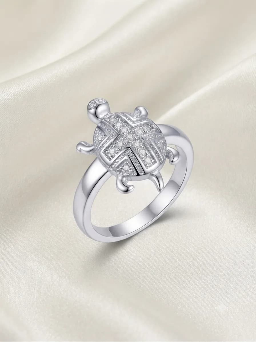 Silver Geometric Turtle Ring