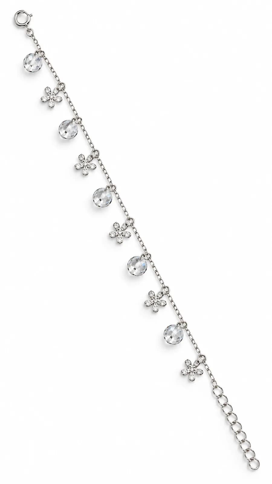 Silver Crystal Charm Anklet