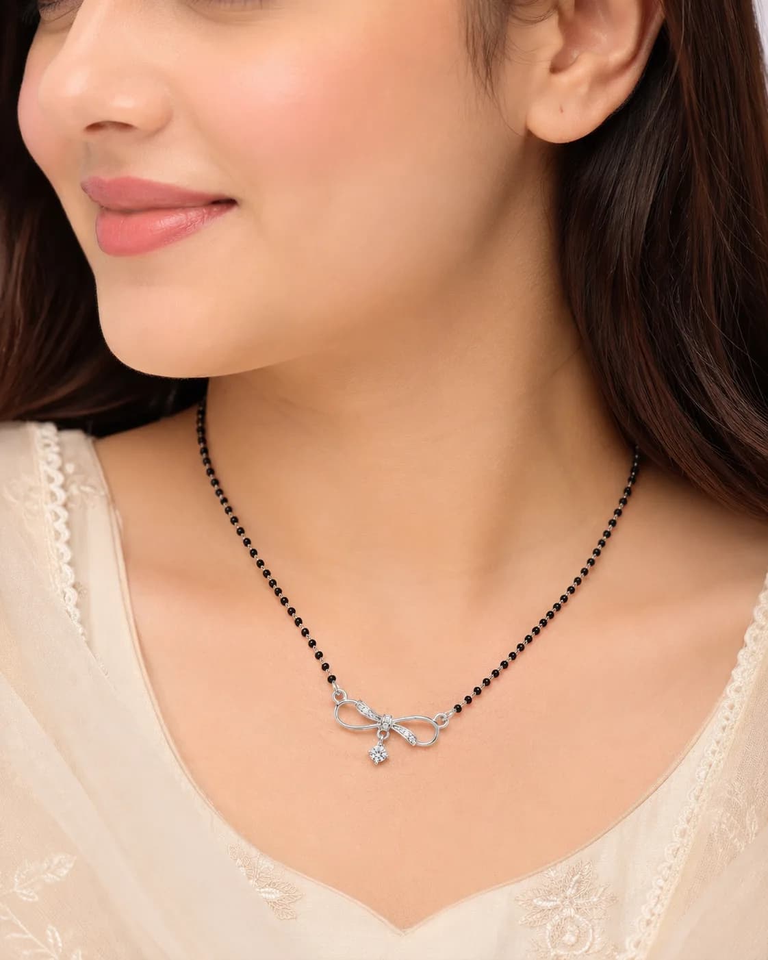 Graceful Bow Charm 925 Sterling Silver Mangalsutra