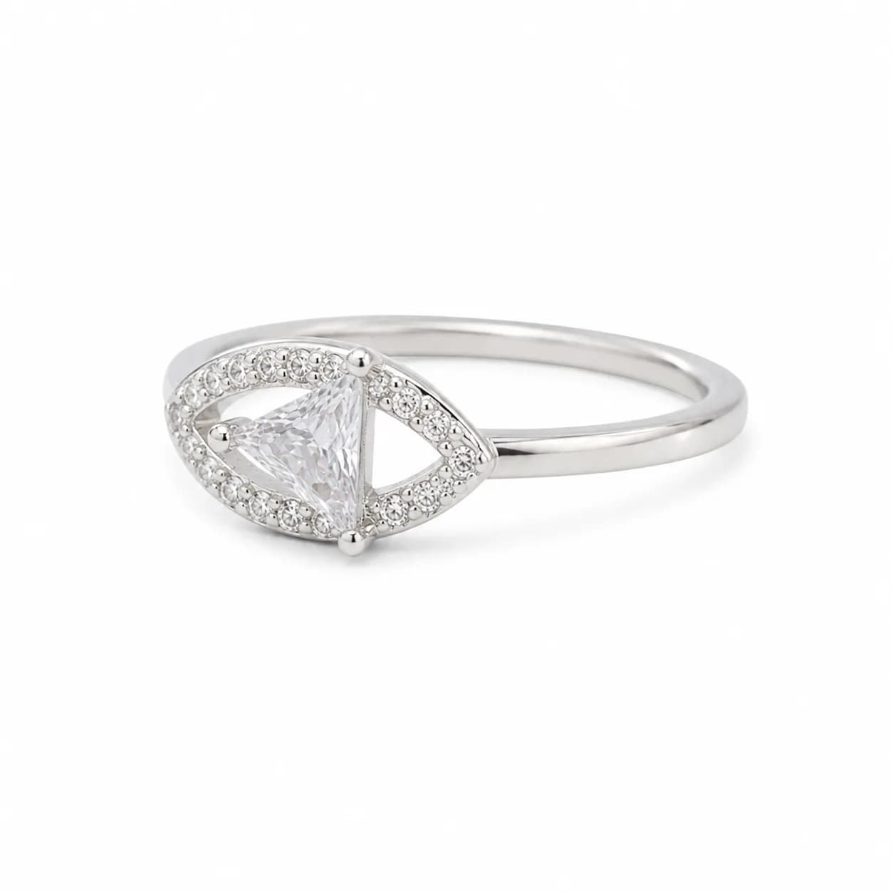 Sterling Silver Triangle Halo Solitaire Ring