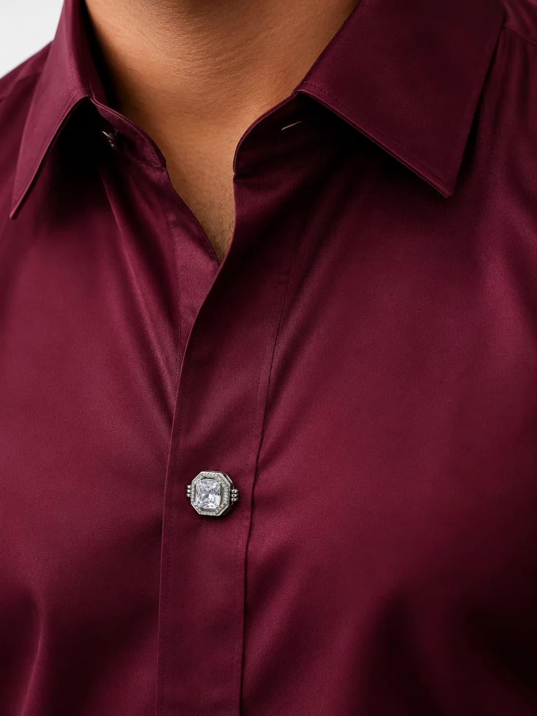 Silver Octagon Crystal Button