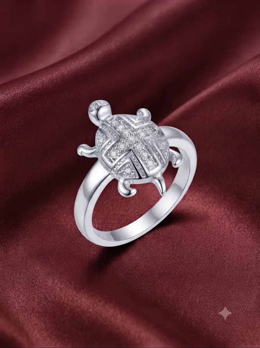 Silver Geometric Turtle Ring