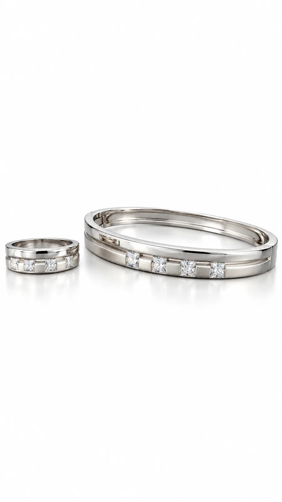 Classic Square-Cut Sterling Silver Bracelet & Ring Set