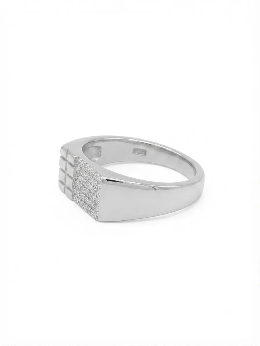 Silver Pave Grid Ring