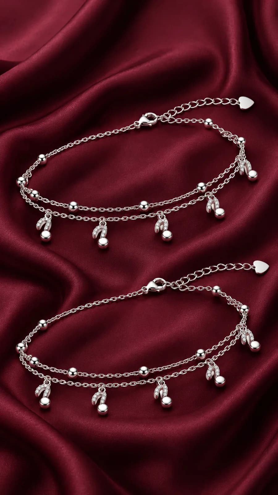 Silver Double-Layer Musical Note Anklet