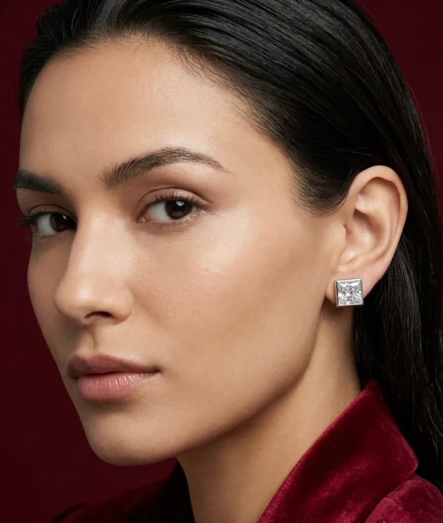 Princess-Cut Solitaire Bezel Stud Earrings