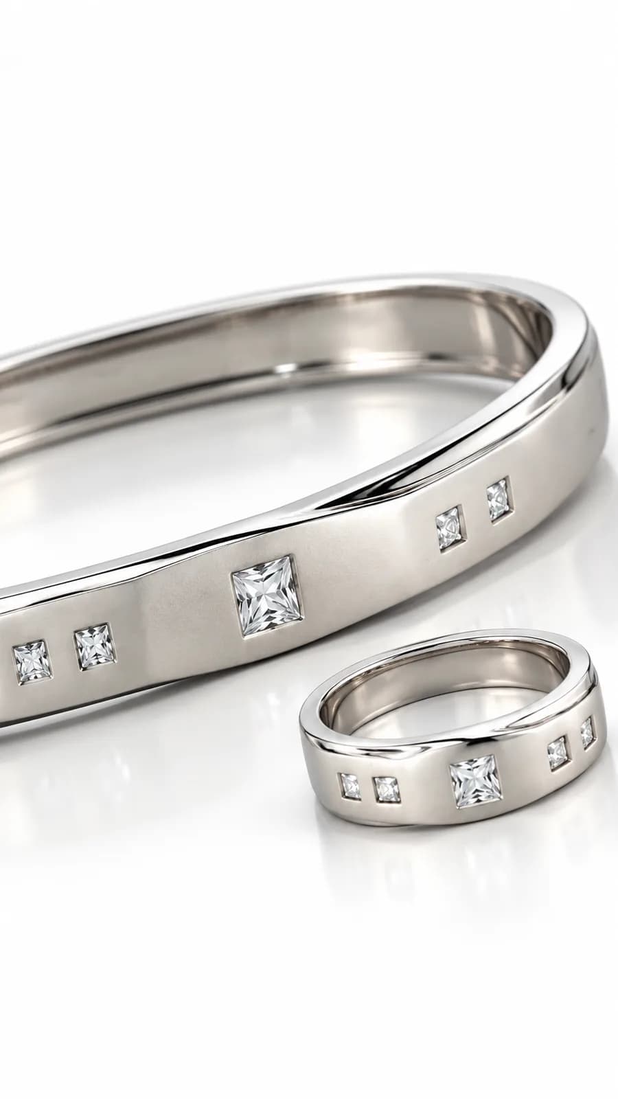 Classic Square-Cut Stonr Silver Bracelet & Ring Set