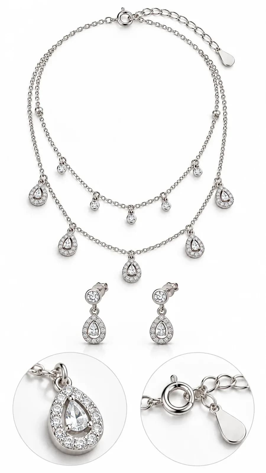 Double-Layer Teardrop CZ Necklace Set