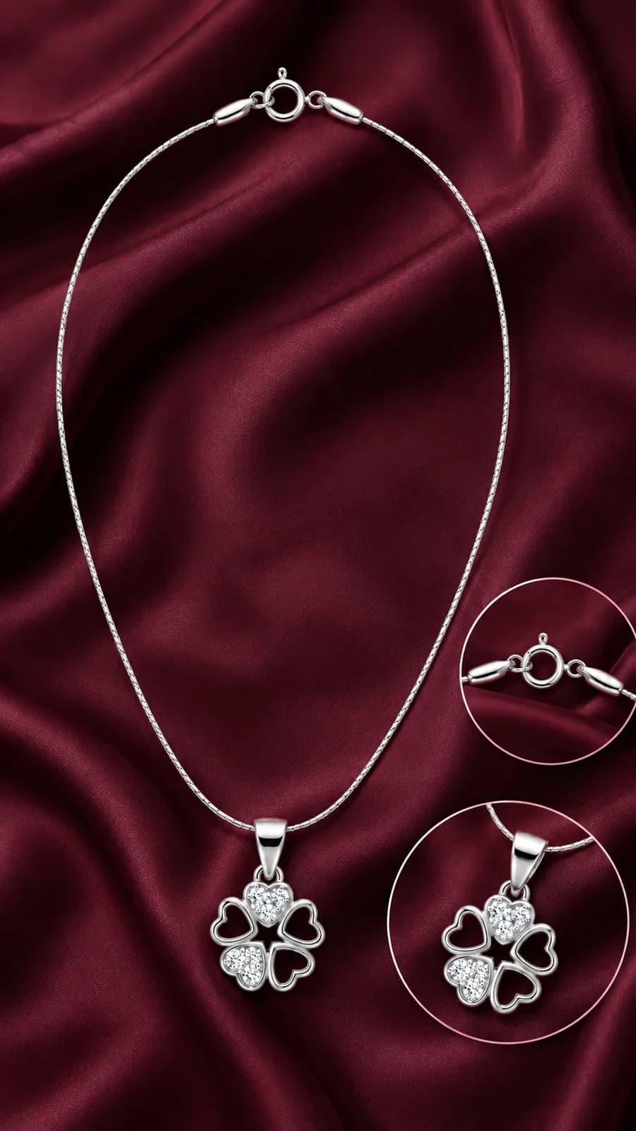 Silver Heart Clover Necklace
