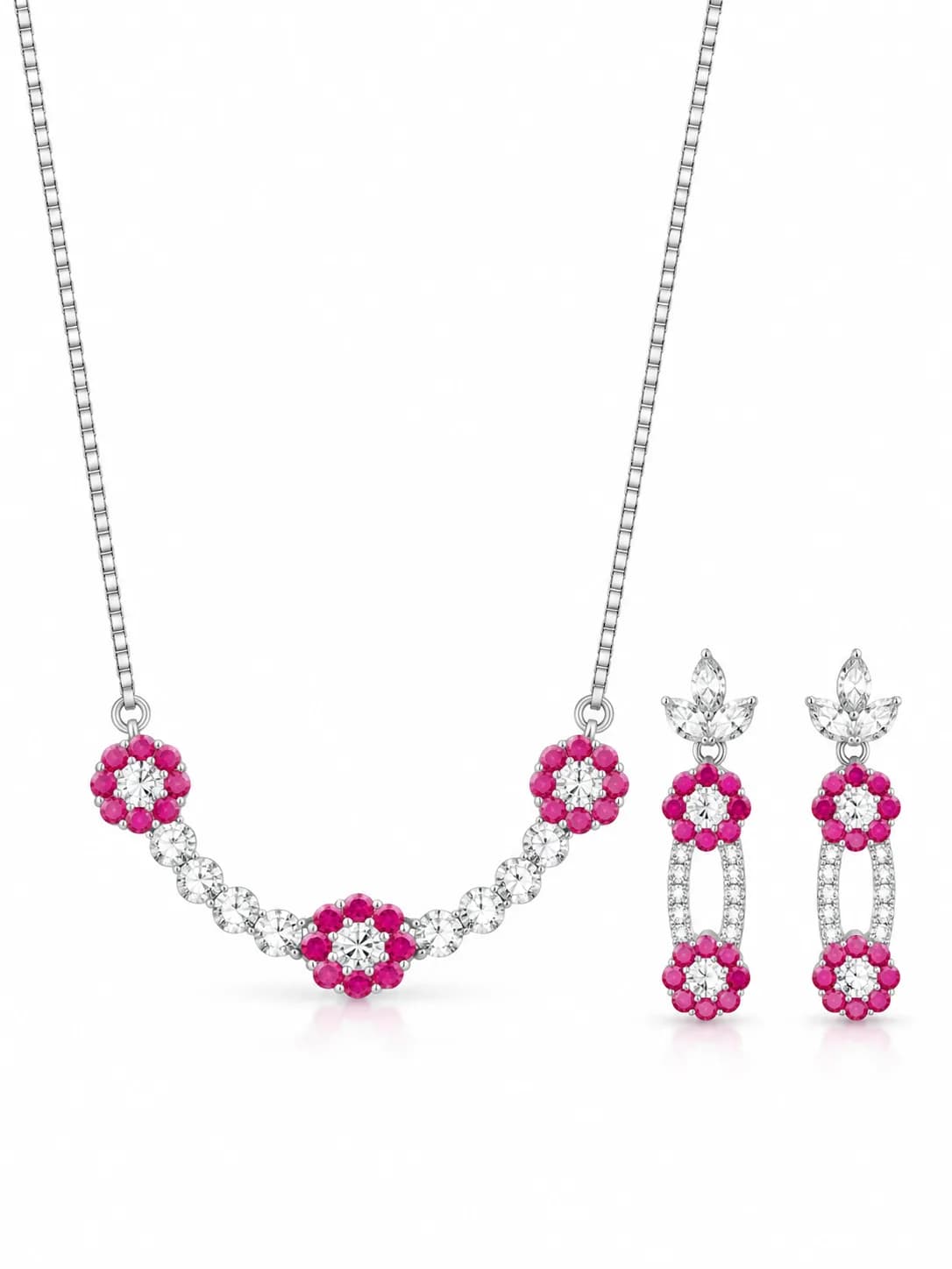 Silver Ruby Bloom Pendant Set