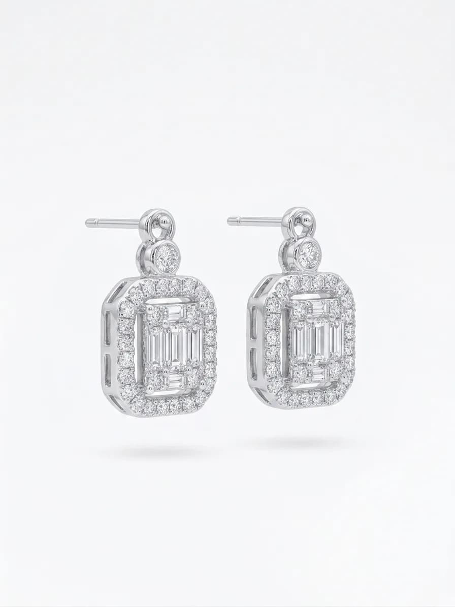 Emerald-Cut Illusion Diamond Stud Earrings
