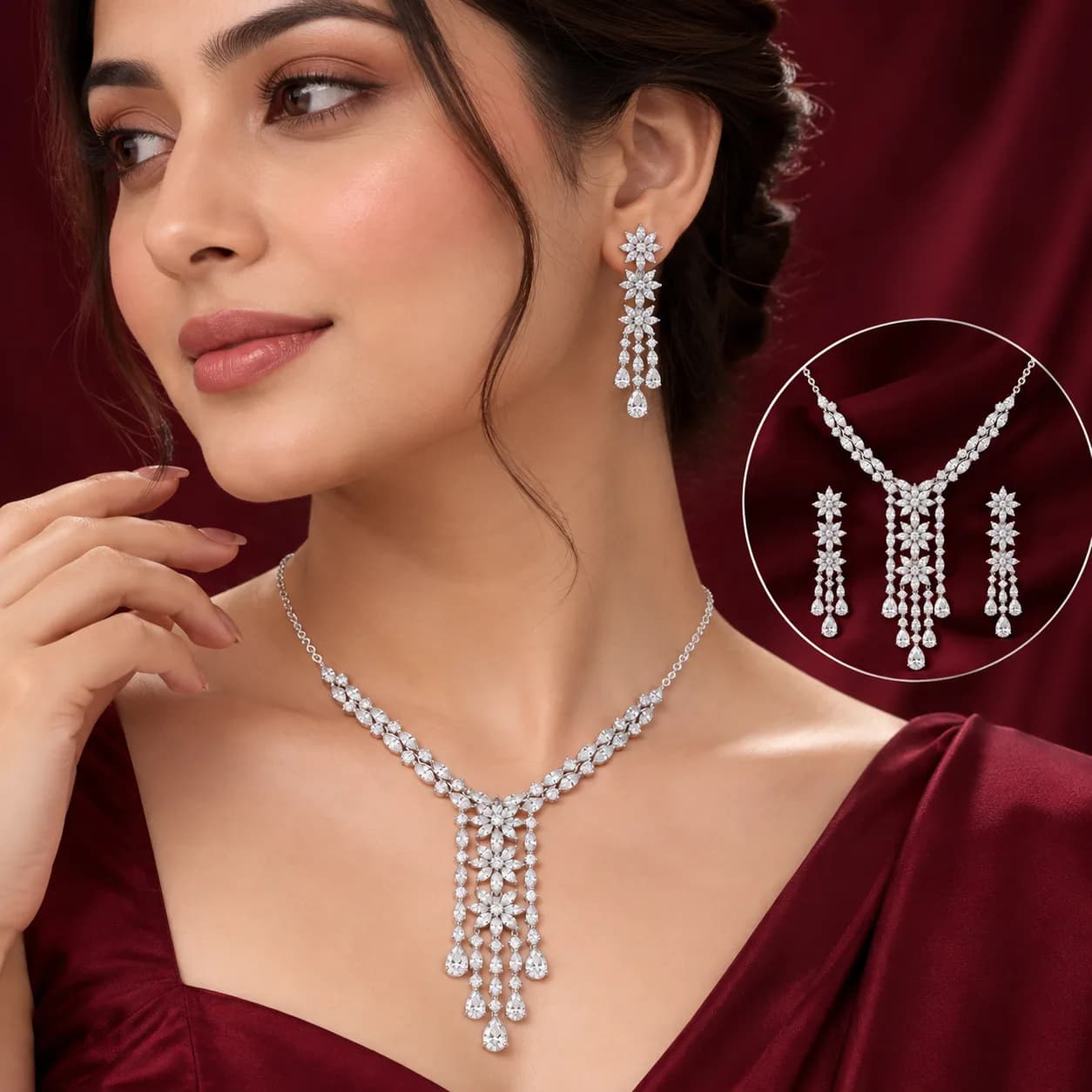 Floral Cascade Silver Jewelry Set