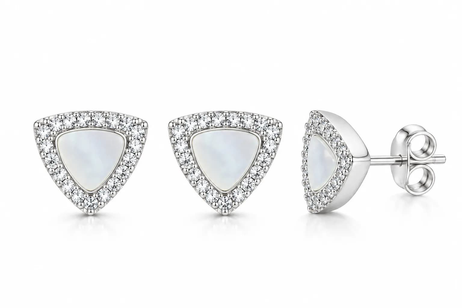 Silver Opal Triangle Earring