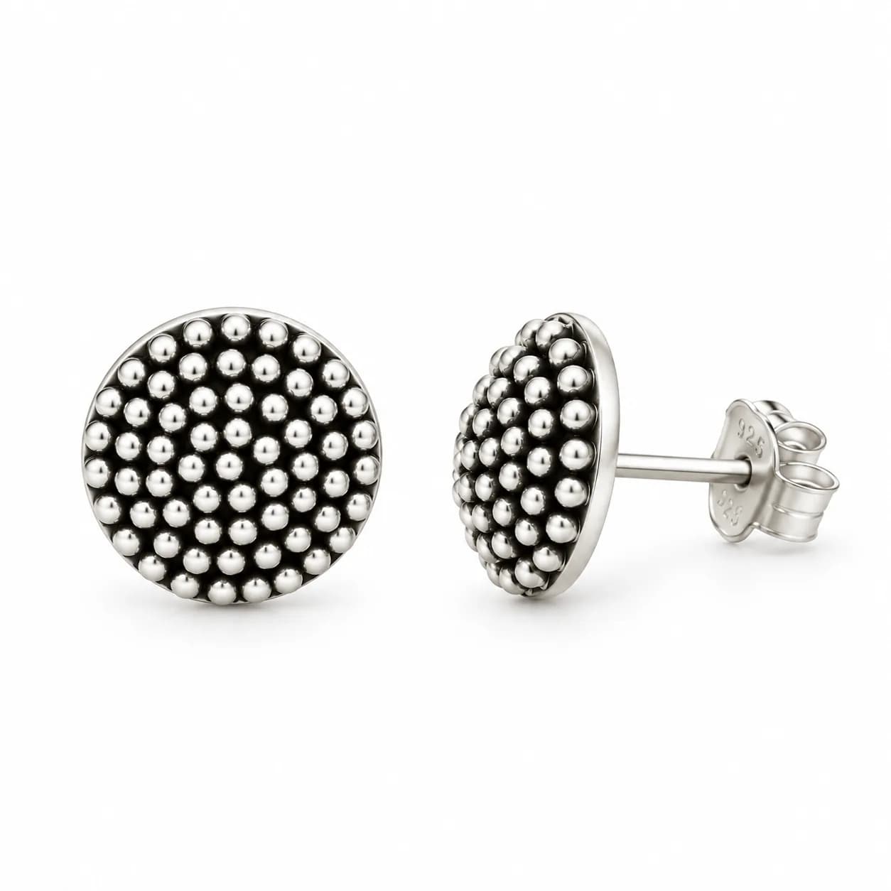 Beaded Dome Sterling Silver Stud Earrings