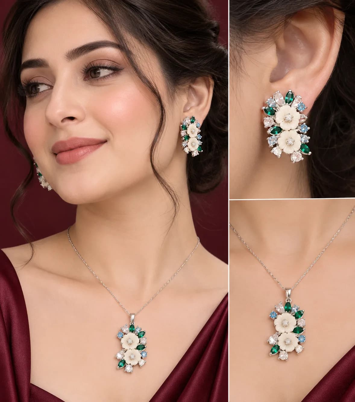 Silver Emerald Bloom Set