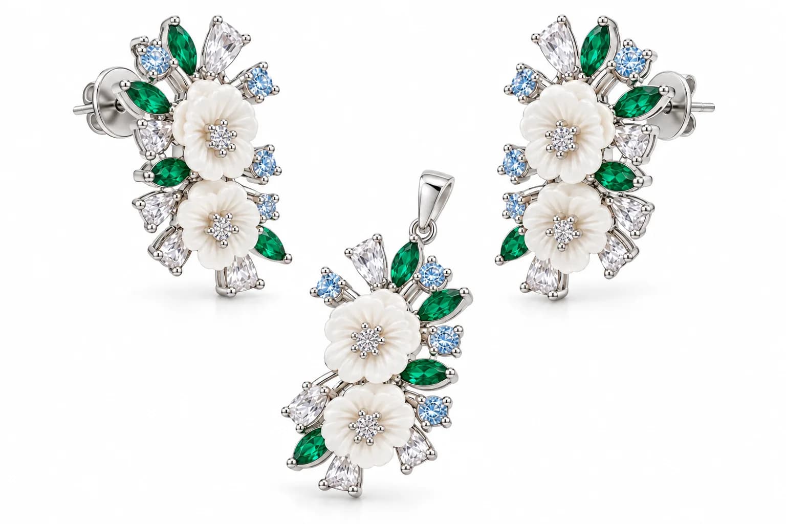 Silver Emerald Bloom Set