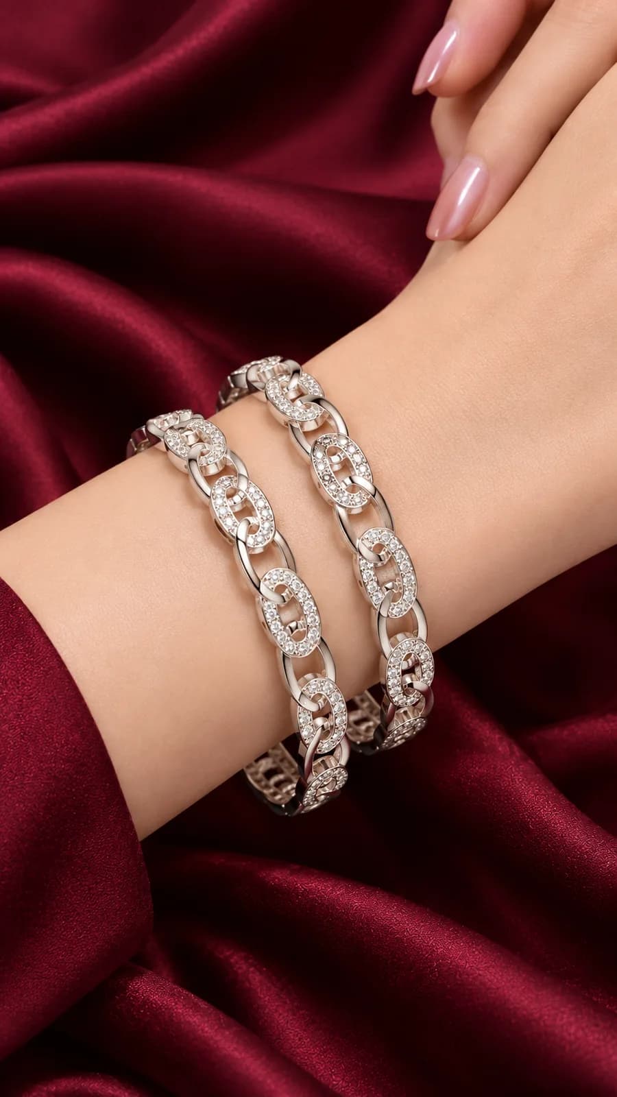 Silver Crystal Link Bangle