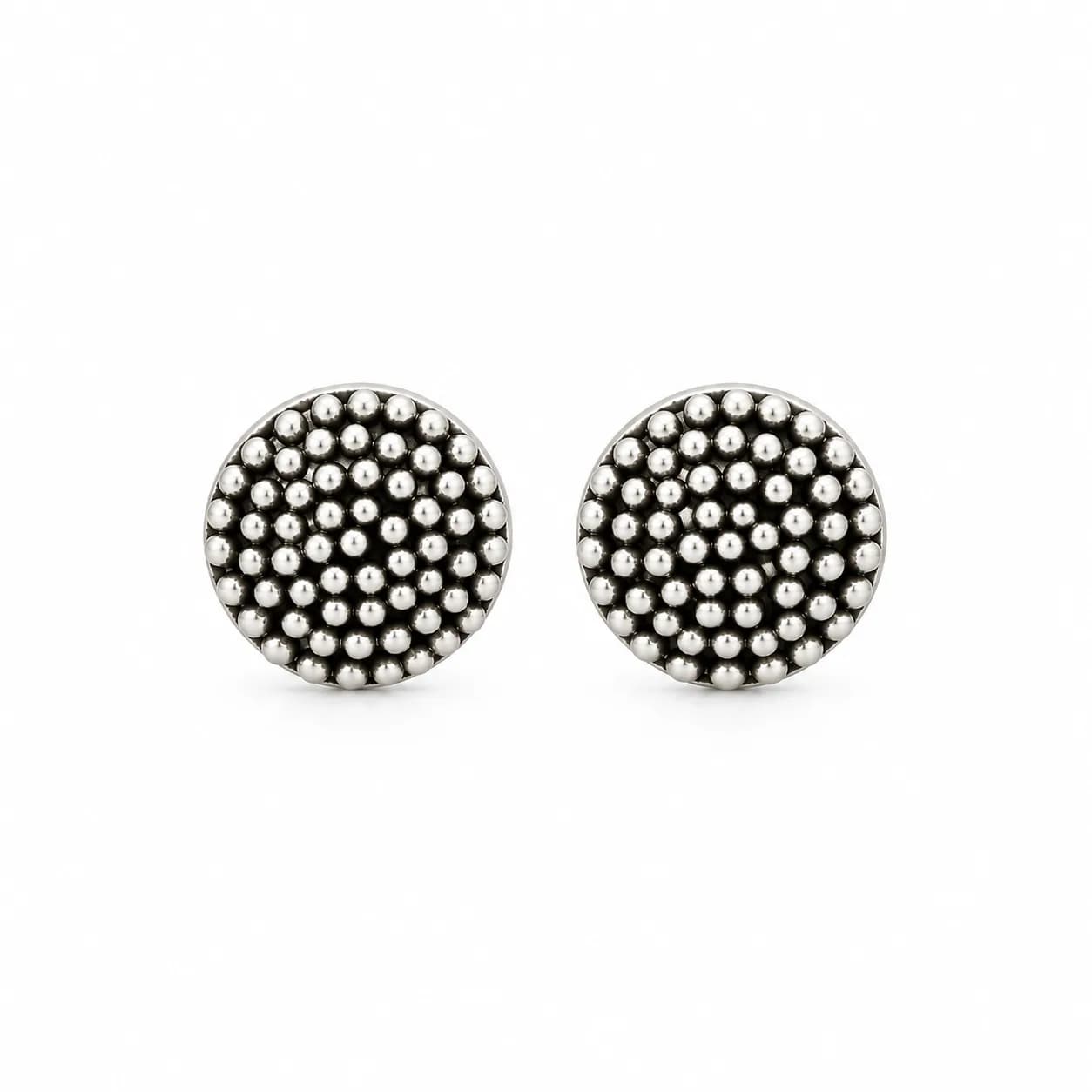 Beaded Dome Sterling Silver Stud Earrings