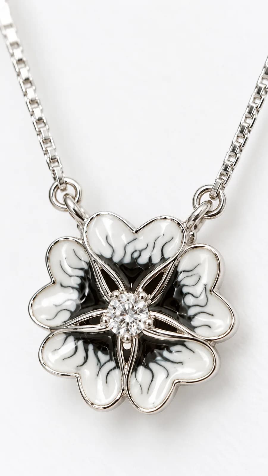 White & Black Floral Resin Art Pendant