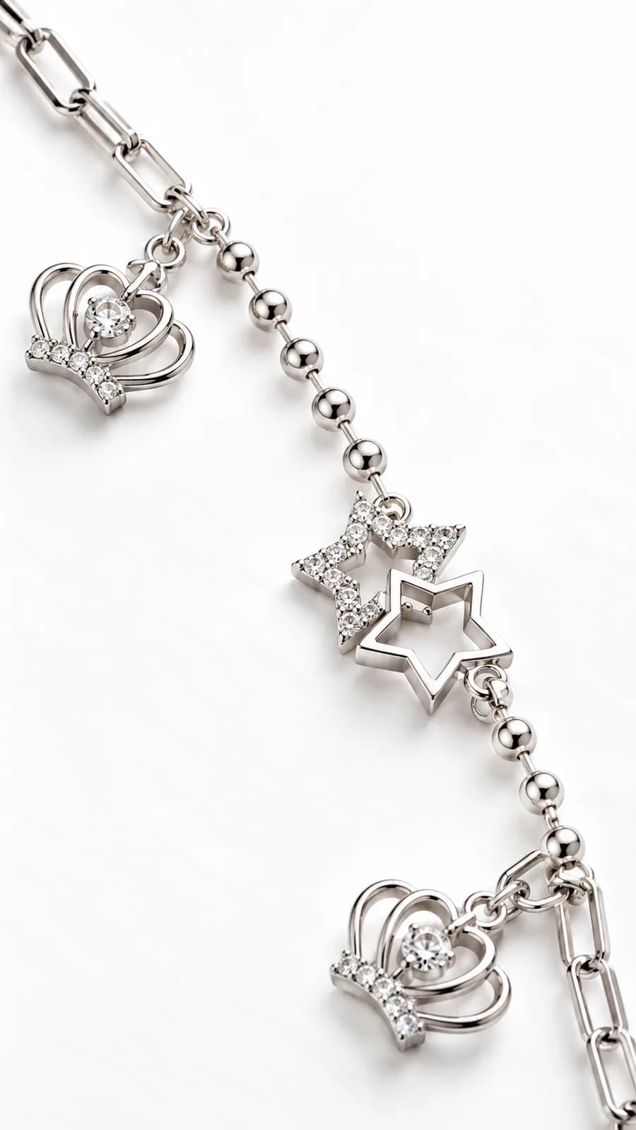 Silver Crown Star Anklet